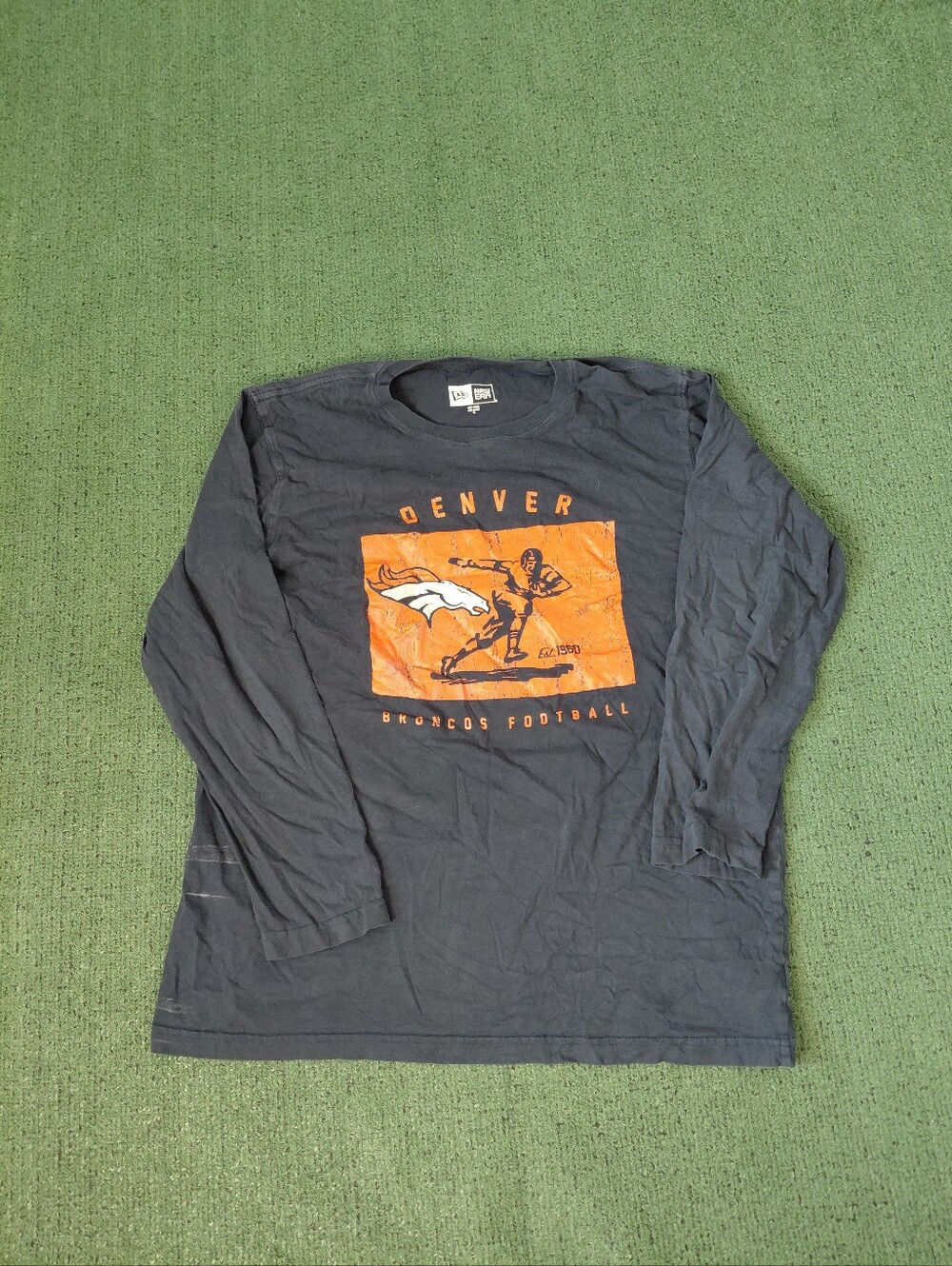 New Era x NFL Denver Broncos Football Retro Long Sleeve Navy Blue Shirt Sz XL